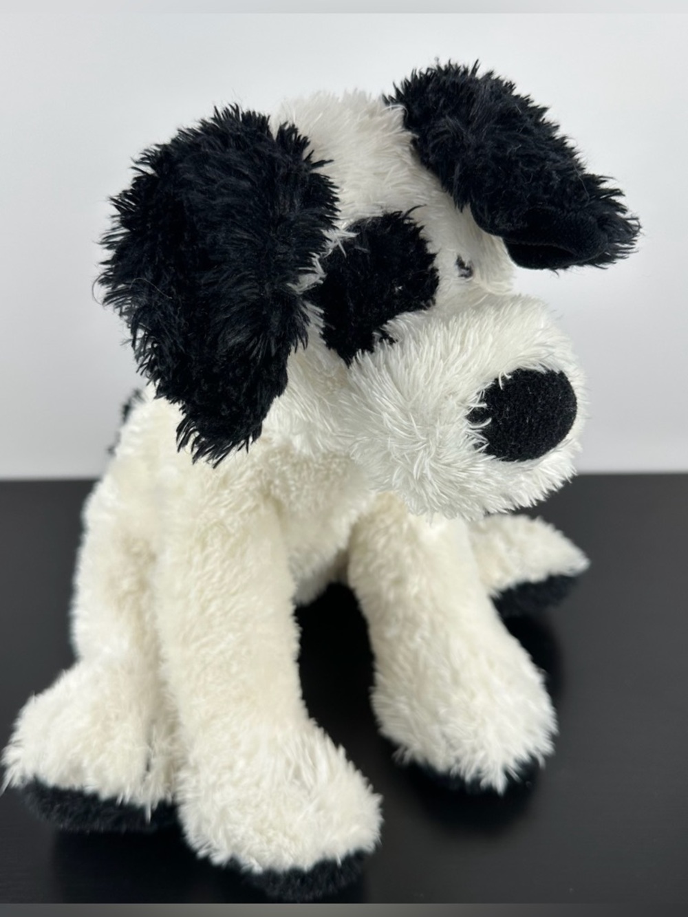 Gund Animal Alley White & Black Sitting Puppy Dog 12” Eye Patch Plush
